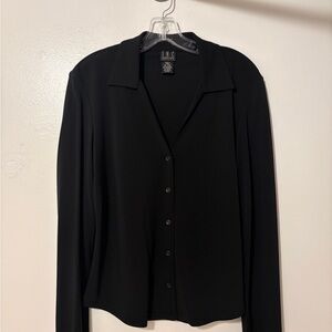 INC International Concepts Black Open-Collar Petite Top